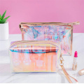 Low MOQ 100PCS Custom Logo New Fashion Transparent Laser Cosmetic Pouch Luxury Print Clear Holographic Makeup Bag